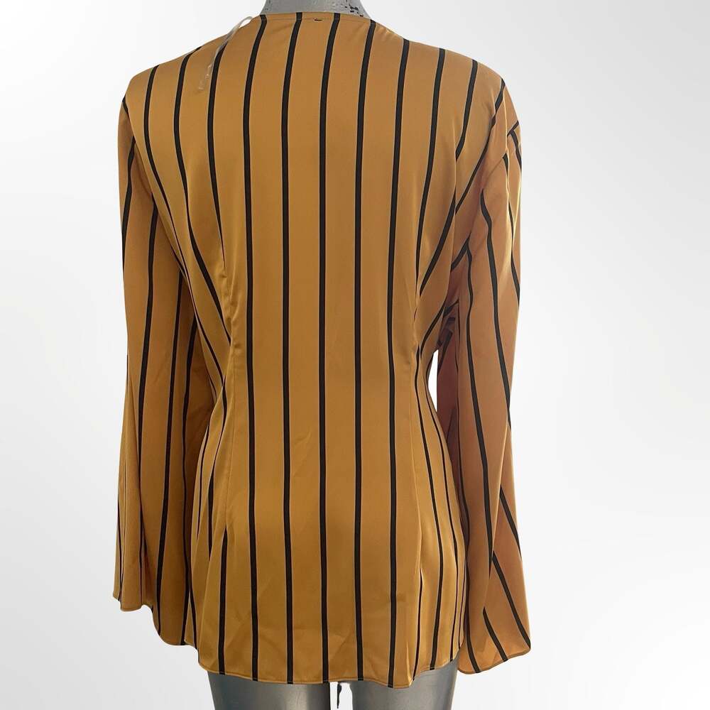 INC International Concepts Mustard Yellow and Black Striped Wrap Tie-Front Blous - Picture 3 of 5